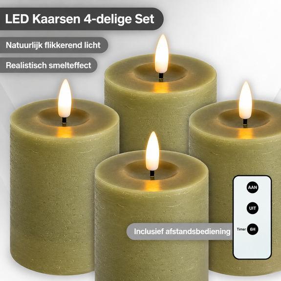 LED kaarsen 10 cm groen – 4 stuks met afstandsbediening - Afbeelding 4