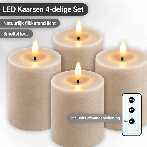 LED kaarsen 10 cm lichtgrijs – 4 stuks met afstandsbediening - Afbeelding 4