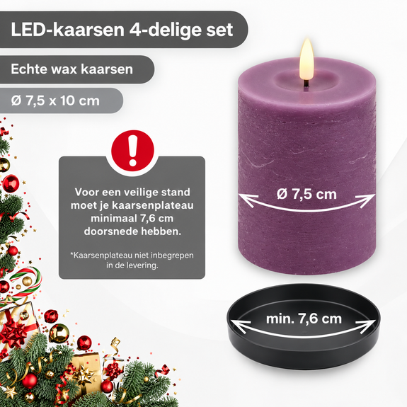 LED kaarsen 10 cm paars – 4 stuks met afstandsbediening - Afbeelding 3