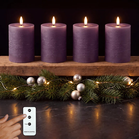 LED kaarsen 10 cm paars – 4 stuks met afstandsbediening - Afbeelding 5