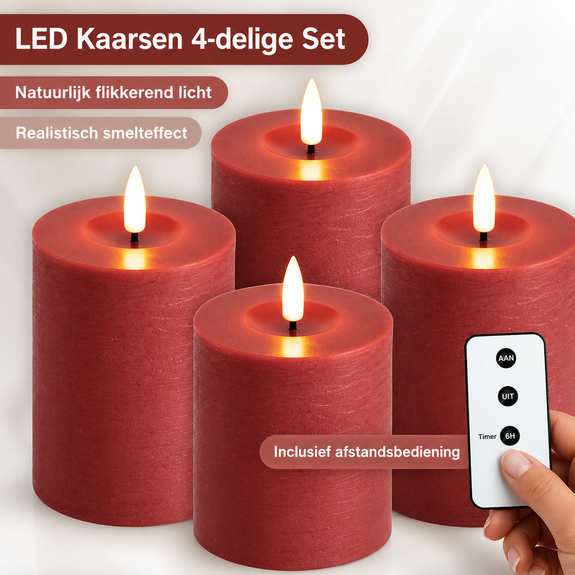 LED kaarsen 10 cm rood – 4 stuks met afstandsbediening - Afbeelding 4