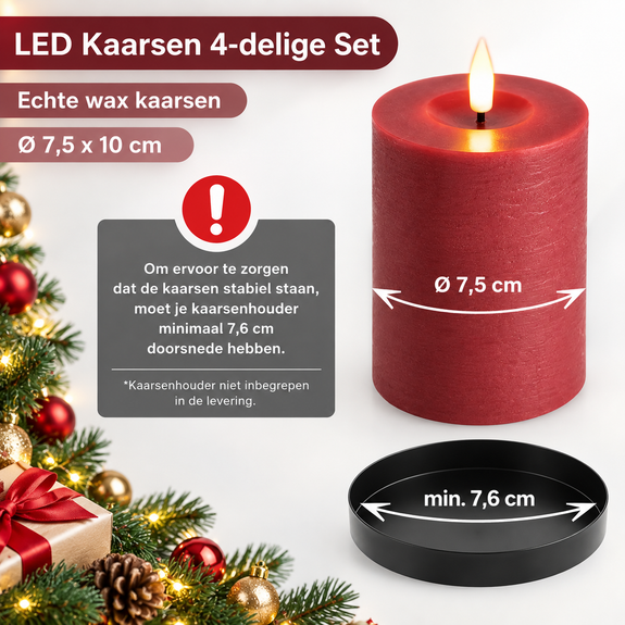 LED kaarsen 10 cm rood – 4 stuks met afstandsbediening - Afbeelding 3