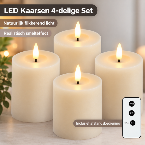 LED kaarsen 10 cm wit – 4 stuks met afstandsbediening - Afbeelding 4