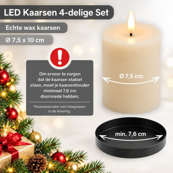 LED kaarsen 10 cm wit – 4 stuks met afstandsbediening - Afbeelding 3