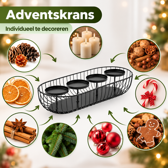 Langwerpige adventskrans van metaal zwart – 40 cm - Afbeelding 4