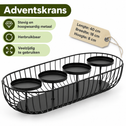Langwerpige adventskrans van metaal zwart – 40 cm