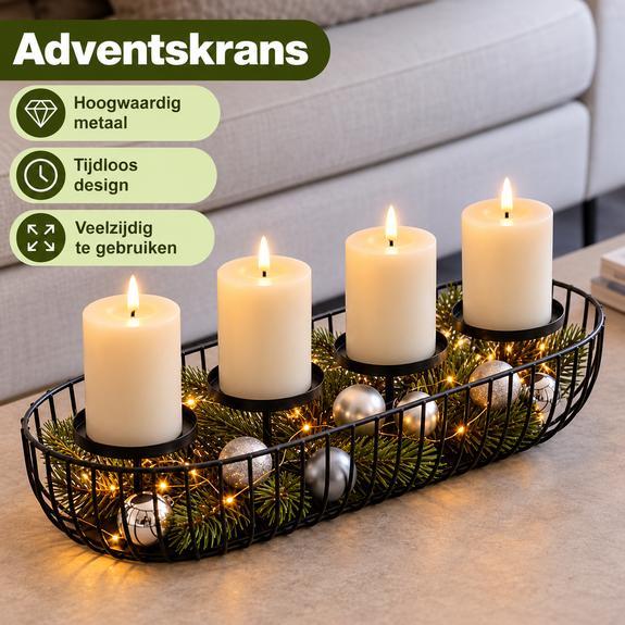 Langwerpige adventskrans van metaal zwart – 40 cm - Afbeelding 5