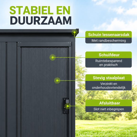 Metalen Gereedschapsschuur / Tuinschuur / Berging - Incl. funderingsframe - Donkergrijs - Afbeelding 5
