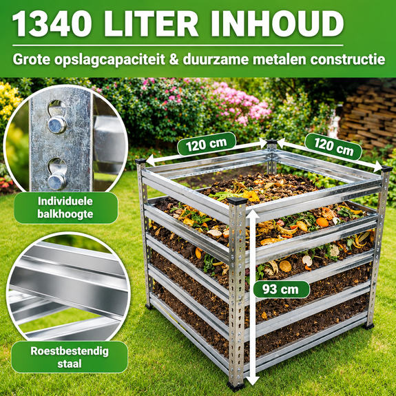 Metalen compostbak 1339 liter – 120 x 120 x 93 cm - Afbeelding 3