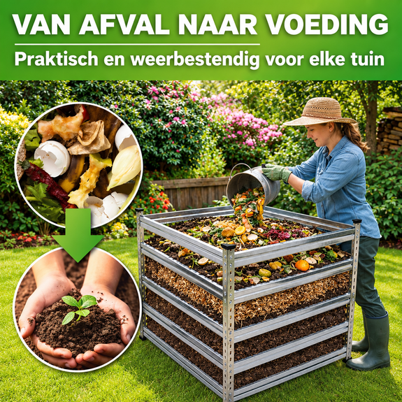 Metalen compostbak 750 liter – 90 x 90 x 93 cm - Afbeelding 2