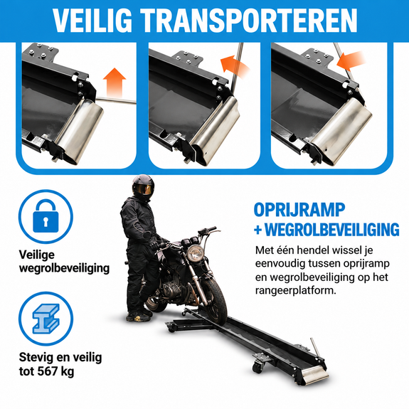 Motorfiets rangeerhulp 567 kg met zijstandaard – zwart - Afbeelding 4
