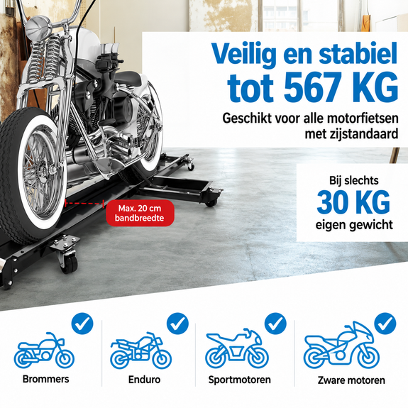 Motorfiets rangeerhulp 567 kg met zijstandaard – zwart - Afbeelding 5