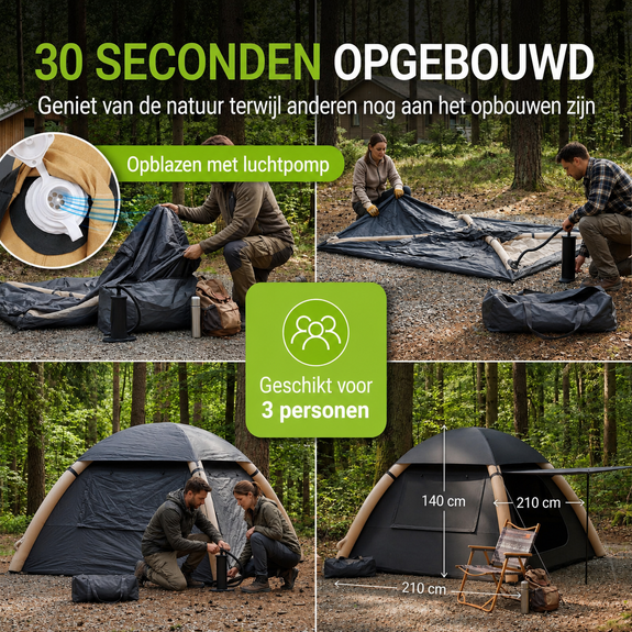 Opblaasbare campingtent voor 1-3 personen - Afbeelding 2