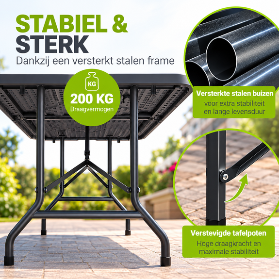 Tuintafel - Opklapbaar - 180 x 74 x 74 cm - Grijs - Afbeelding 6