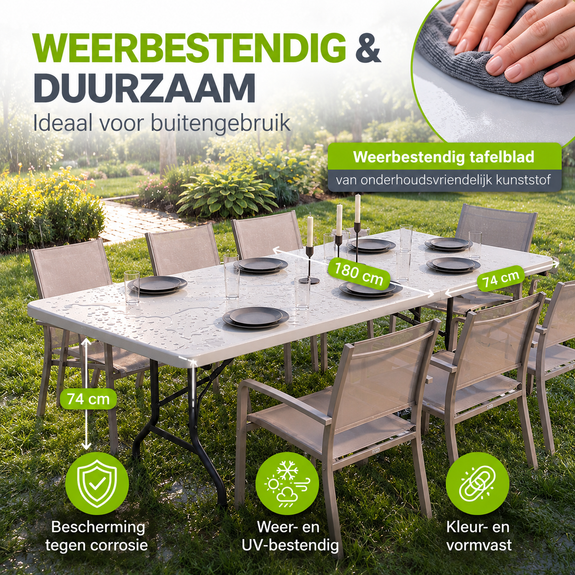 Opklapbare tuintafel 180 x 74 x 74 cm wit - Afbeelding 4