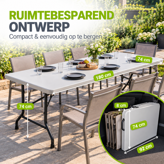 Opklapbare tuintafel 180 x 74 x 74 cm wit - Afbeelding 2