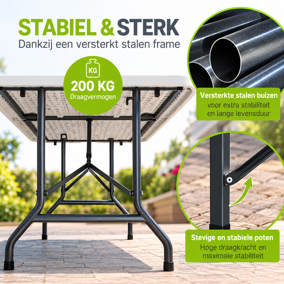 Opklapbare tuintafel 180 x 74 x 74 cm wit - Afbeelding 5