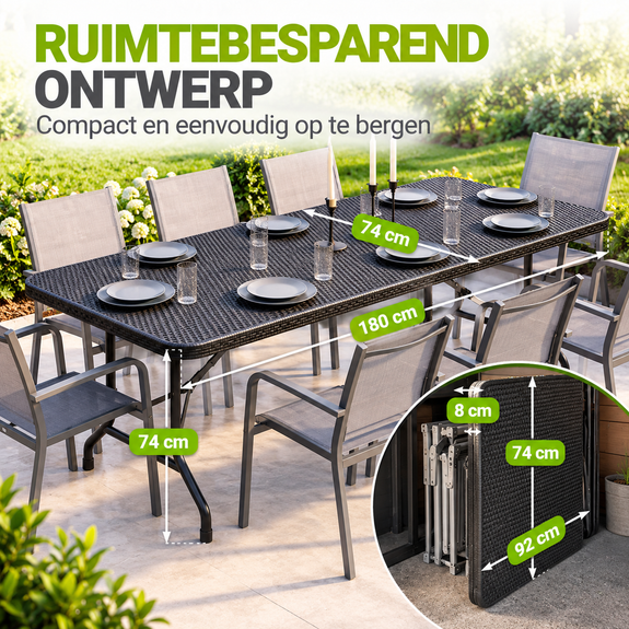 Tuintafel - Opklapbaar - 180 x 74 x 74 cm - Zwart - Afbeelding 2