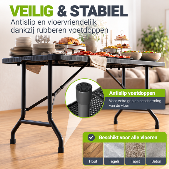 Tuintafel - Opklapbaar - 180 x 74 x 74 cm - Zwart - Afbeelding 3