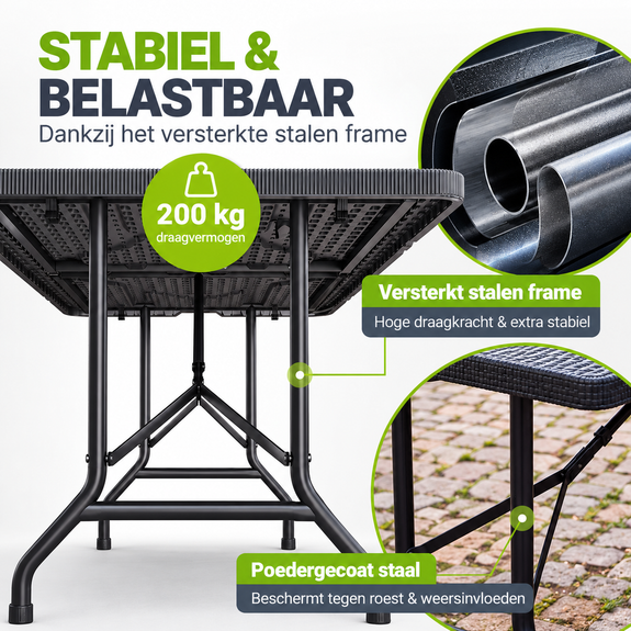 Tuintafel - Opklapbaar - 180 x 74 x 74 cm - Zwart - Afbeelding 6