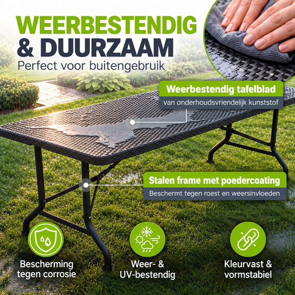 Tuintafel - Opklapbaar - 180 x 74 x 74 cm - Zwart - Afbeelding 4