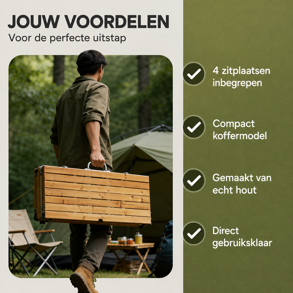 Opvouwbare campingtafel met 4 zitplaatsen - houtlook - Afbeelding 7