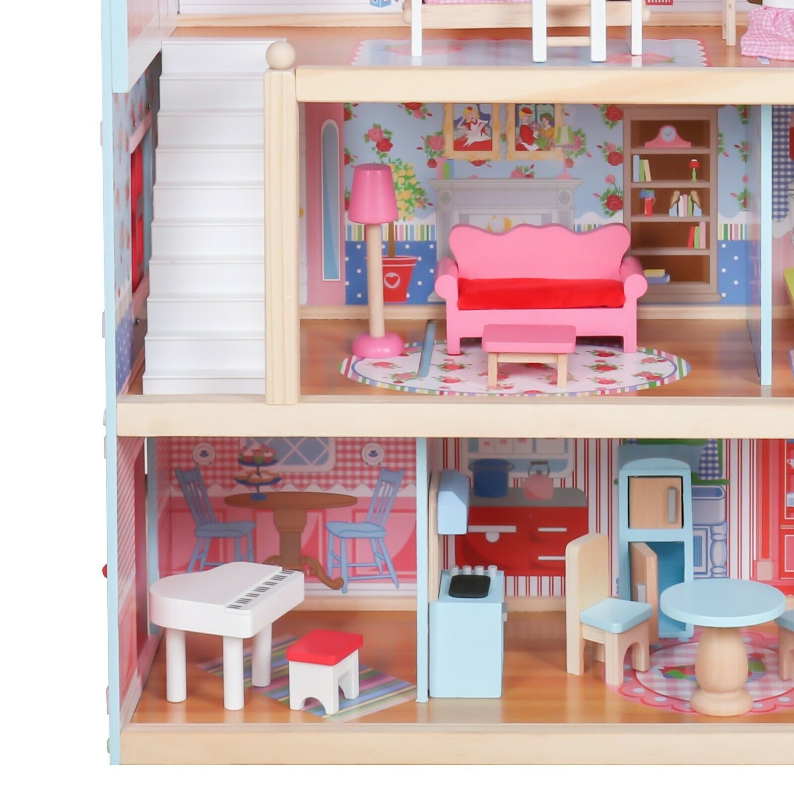 Houten Poppenhuis - 76 x 30 x 82 cm - Incl. meubels