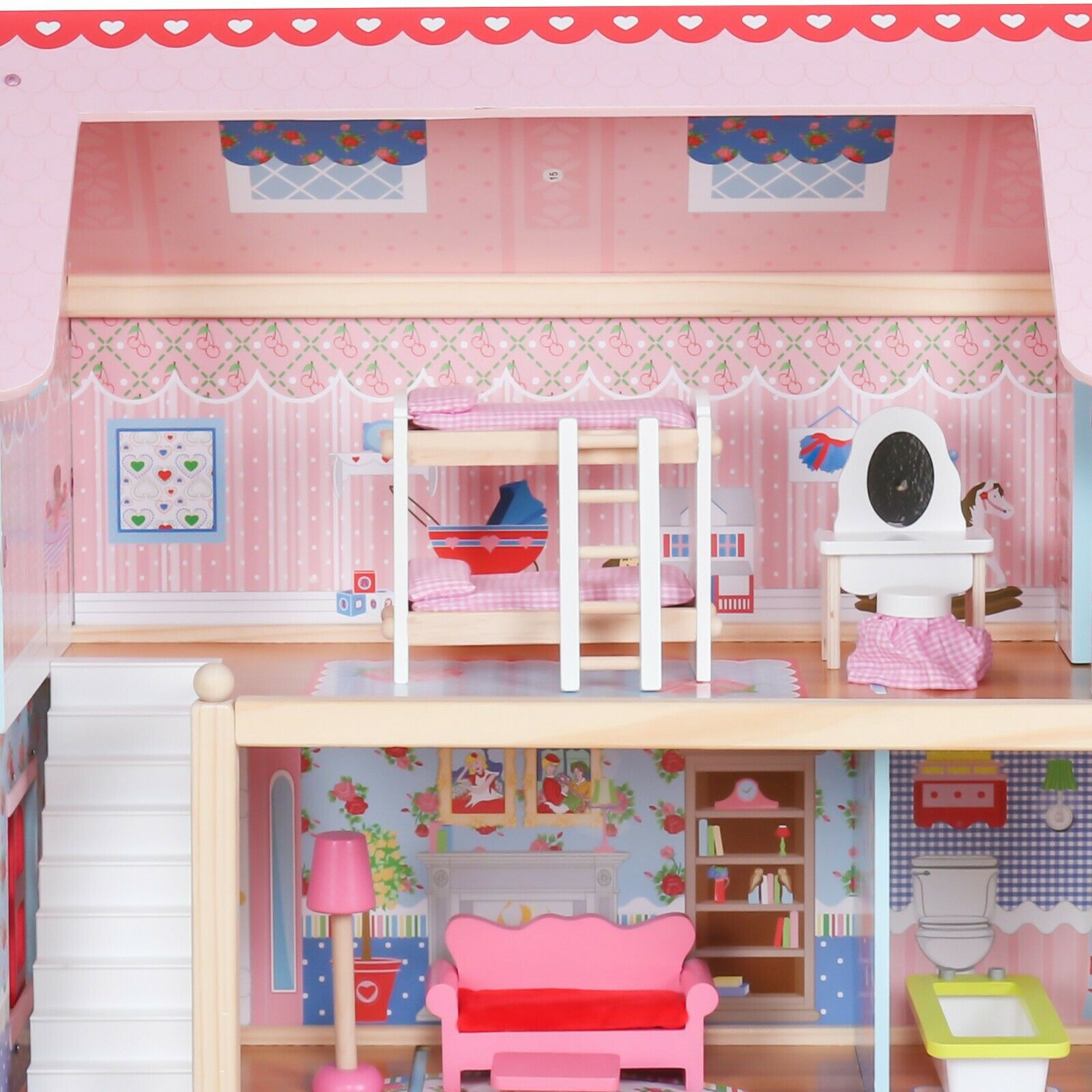 Houten Poppenhuis - 76 x 30 x 82 cm - Incl. meubels