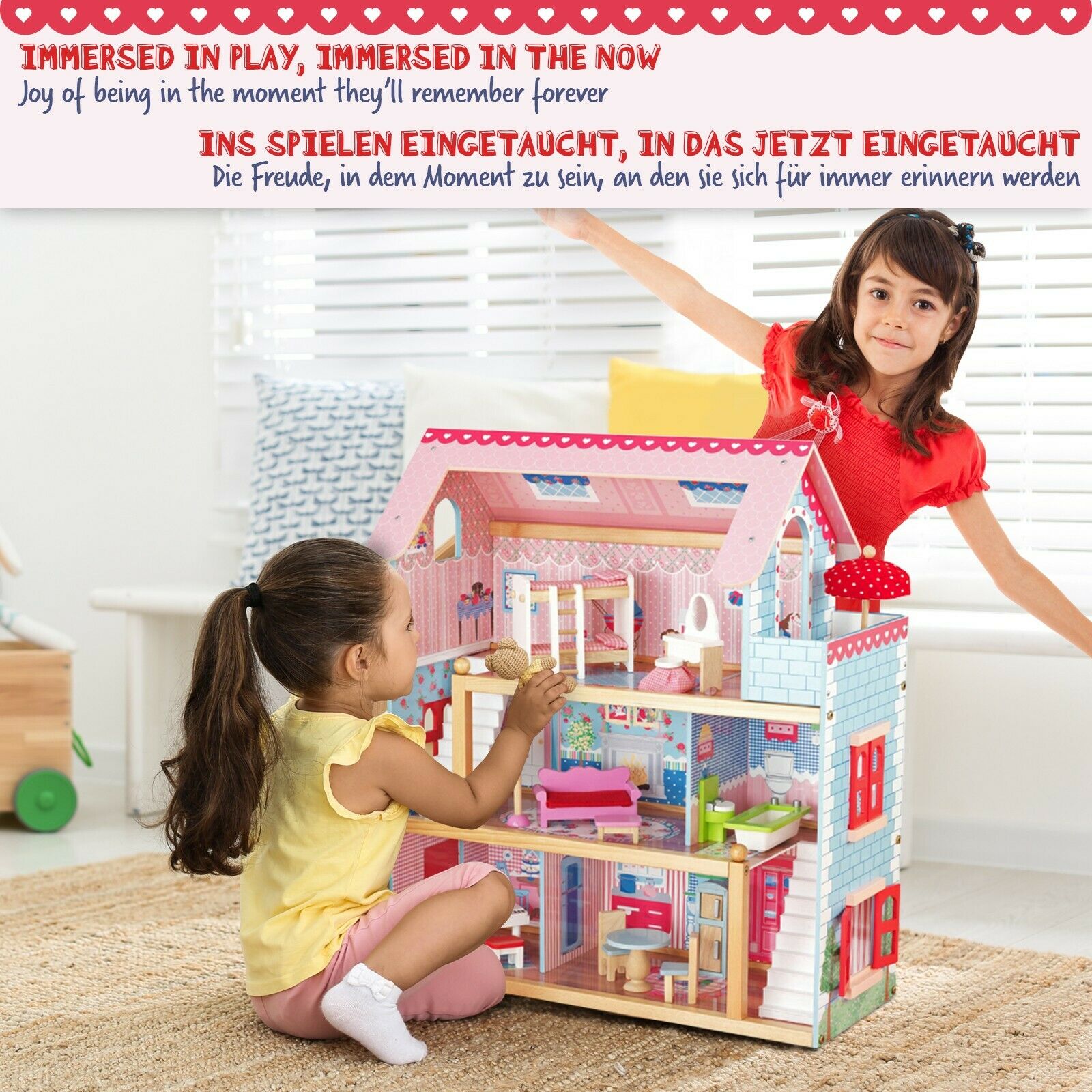 Houten Poppenhuis - 76 x 30 x 82 cm - Incl. meubels