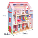 Houten Poppenhuis - 76 x 30 x 82 cm - Incl. meubels