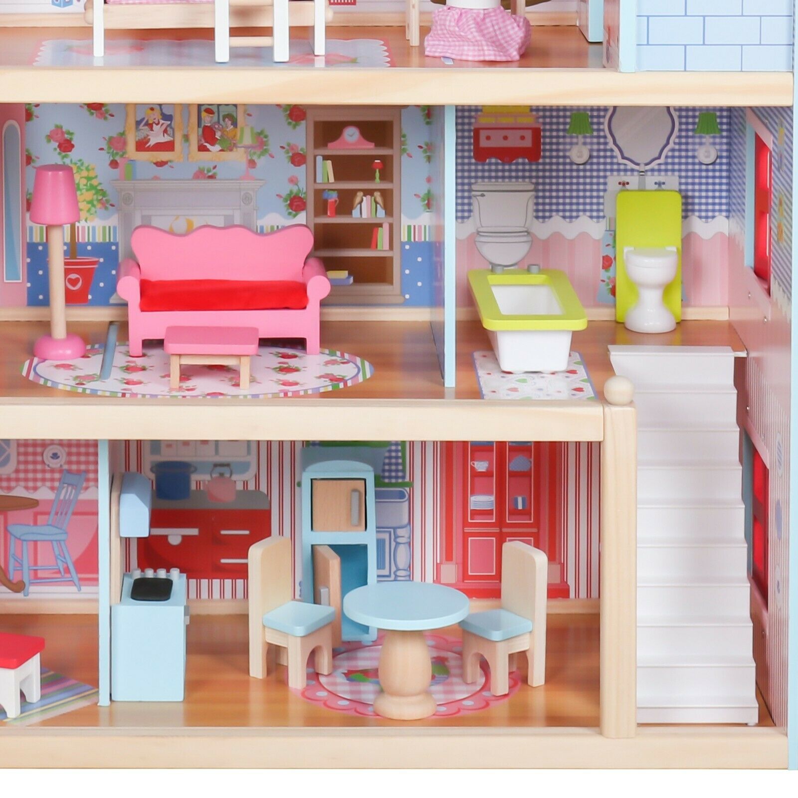 Houten Poppenhuis - 76 x 30 x 82 cm - Incl. meubels