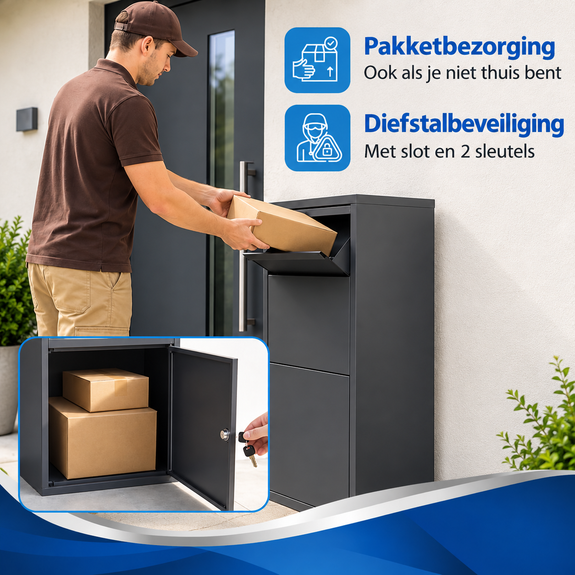 Pakketbrievenbus XL grijs 82 x 44 x 22 cm afsluitbaar - Afbeelding 3