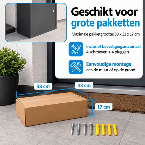 Pakketbrievenbus XL grijs 82 x 44 x 22 cm afsluitbaar - Afbeelding 5