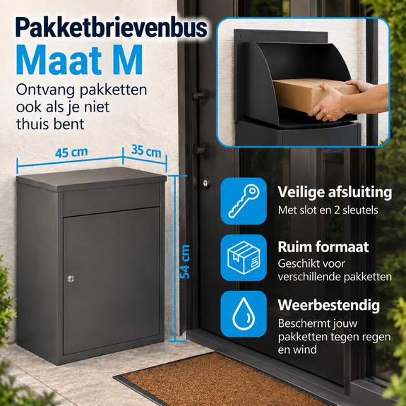 Pakketbrievenbus grijs 54 x 45 x 35 cm afsluitbaar - Afbeelding 2