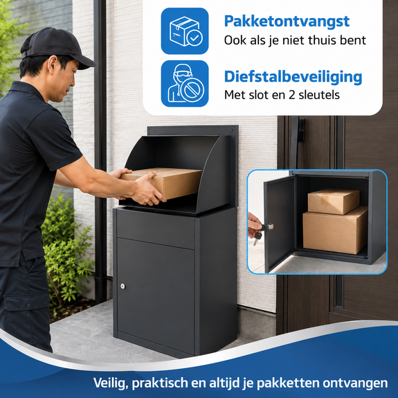Pakketbrievenbus grijs 54 x 45 x 35 cm afsluitbaar - Afbeelding 3