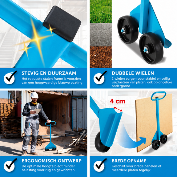 Platenroller 100 kg met wielen – stalen transporthulp - Afbeelding 2