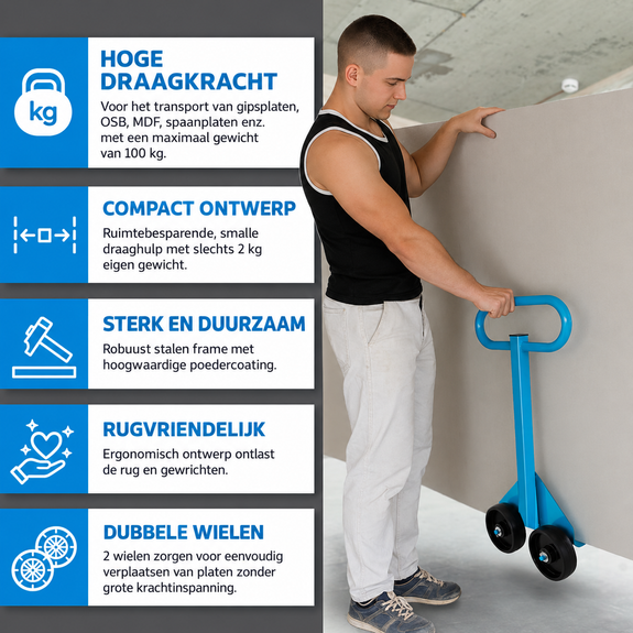 Platenroller 100 kg met wielen – stalen transporthulp - Afbeelding 4