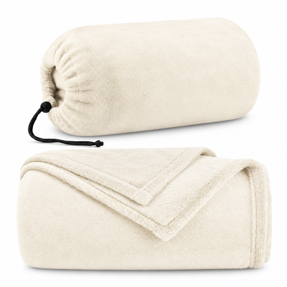 Reisdeken 150 x 200 cm beige – 2-in-1 deken en kussen - Afbeelding 1