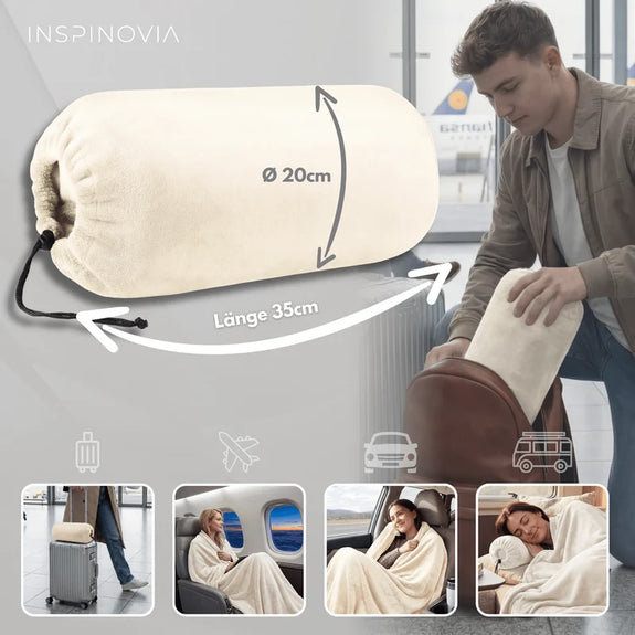 Reisdeken 150 x 200 cm beige – 2-in-1 deken en kussen - Afbeelding 5