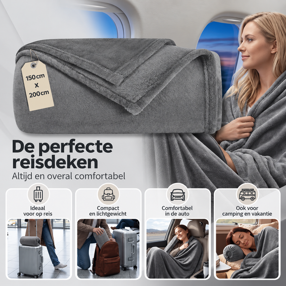 Reisdeken 150 x 200 cm grijs – 2-in-1 deken en kussen - Afbeelding 4