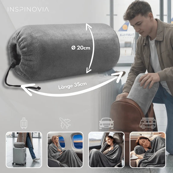 Reisdeken 150 x 200 cm grijs – 2-in-1 deken en kussen - Afbeelding 5
