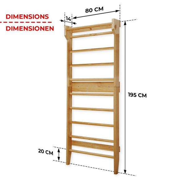 Kinder Klimrek / Turnrek / Wandrek / Klimwand - Hout - 195 x 80 x 14 cm - Afbeelding 2