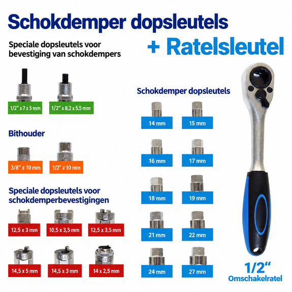 Schokdemper gereedschapset 50-delig voor veerpoot en toplager - Afbeelding 3