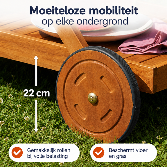 Serveerwagen van acaciahout met wielen - Afbeelding 5