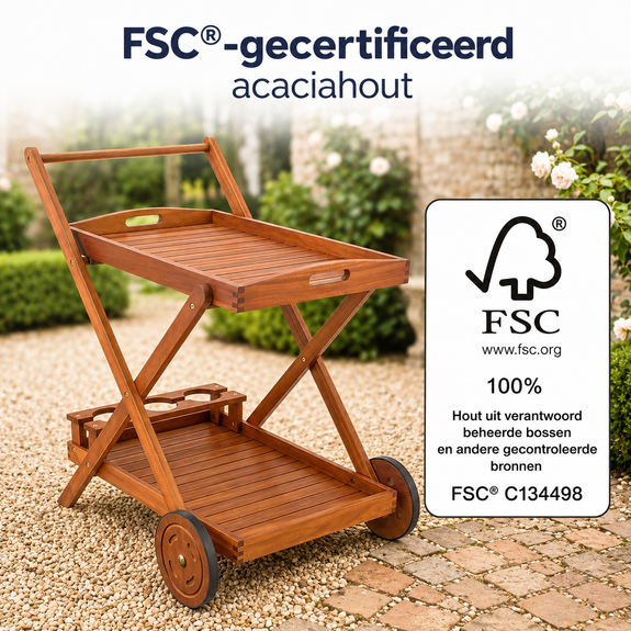 Serveerwagen van acaciahout met wielen - Afbeelding 6