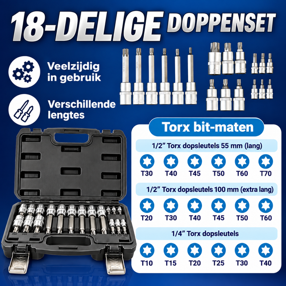 Torx dopsleutelset 18-delig – 1/4 en 1/2 inch - Afbeelding 2