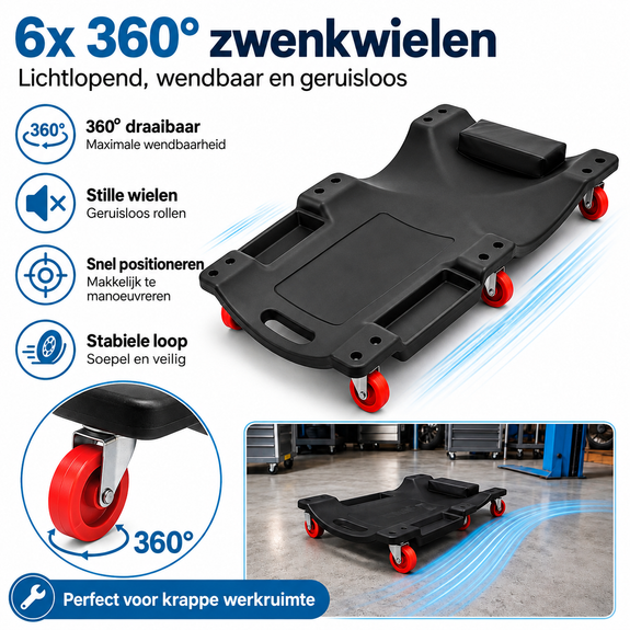 Verrijdbaar werkplaatsligbed met opbergvak zwart - Afbeelding 5