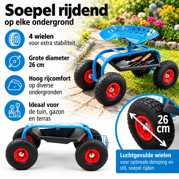 Verrijdbare tuinkruk met luchtbanden – 150 kg - Afbeelding 2