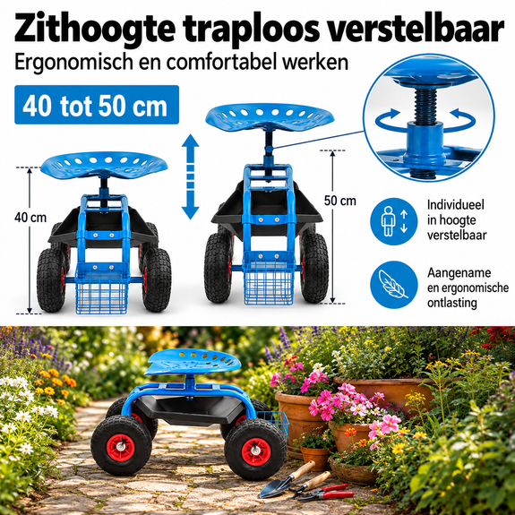Verrijdbare tuinkruk met luchtbanden – 150 kg - Afbeelding 3