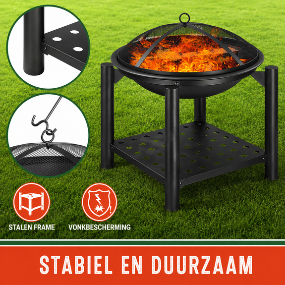 Vuurschaal met vonkenscherm Ø 55 cm - zwart - Afbeelding 6